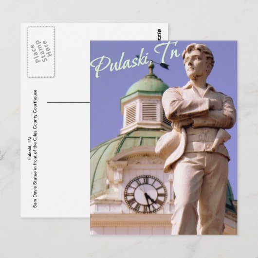 Pulaski, TN Sam Davis Statue Briefkaart (Voorkant / Achterkant)