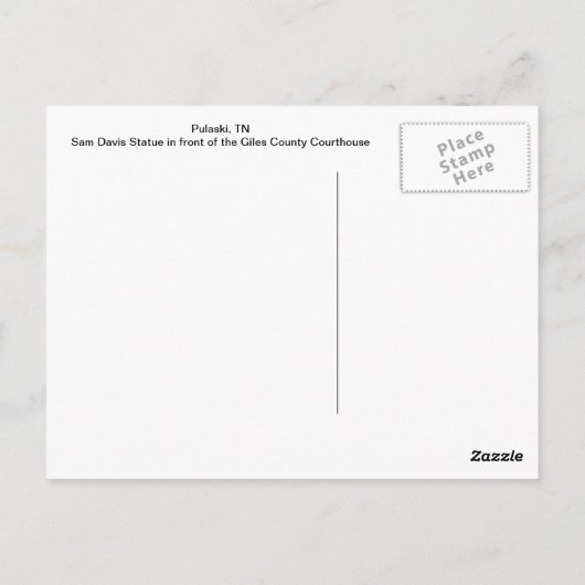 Pulaski, TN Sam Davis Statue Briefkaart (Achterkant)