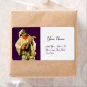 PULCINELLA MET MANDOLIN paars wit Etiket (Insitu)
