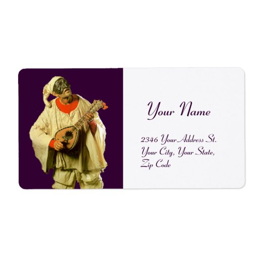 PULCINELLA MET MANDOLIN paars wit Etiket (Voorkant)