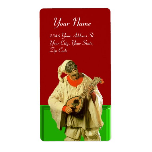 PULCINELLA MET MANDOLIN rood wit Etiket (Voorkant)