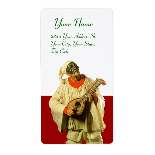 PULCINELLA MET MANDOLIN rood wit Etiket (Voorkant)