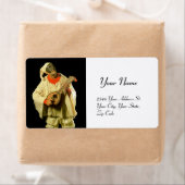 PULCINELLA MET MANDOLIN zwart wit Etiket (Insitu)