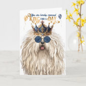 Puli Dog King voor een Dag Grappige Verjaardag Kaart (Gele Bloem)