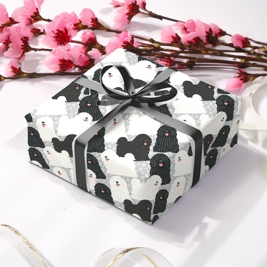 Puli Dog Schattige Zwart-wit Polka Dot Cadeaupapier