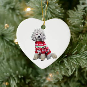 Puli in Kersttrui Keramisch Ornament