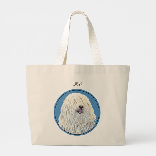Puli Schilderij Witte Crème Schattigee Originele H Grote Tote Bag (Achterkant)