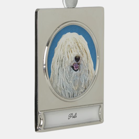 Puli-schilderingen - Cute Original Dog Art Silver  Verzilverd Banner Ornament (Rechts)