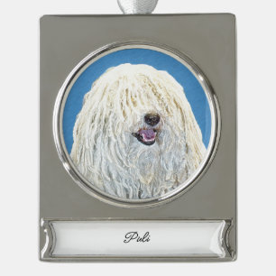 Puli-schilderingen - Cute Original Dog Art Silver Verzilverd Banner Ornament