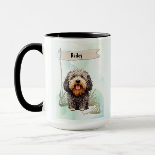 Puli Watercolor Personalized Dog Mok (Links)