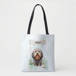 Puli Watercolor Personalized Dog Tote Bag