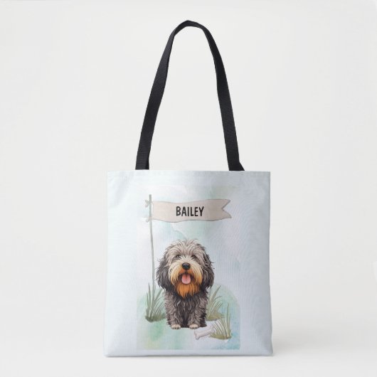 Puli Watercolor Personalized Dog Tote Bag (Voorkant)