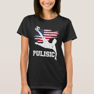 Pulisic USA Flag Voetbal Football Fan Silhouette G T-shirt