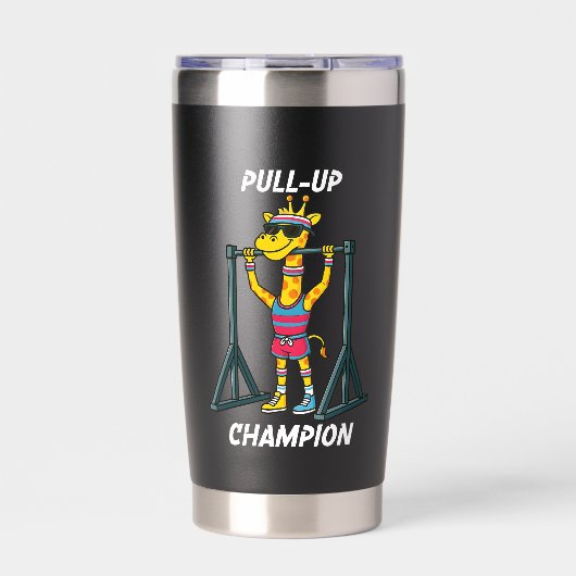 Pull-Up Champion – Funny Giraffe Workout Design Geïsoleerde Drinkbeker (Voorkant)