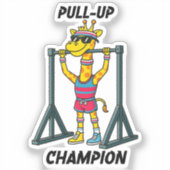 Pull-Up Champion – Funny Giraffe Workout Design Sticker (Voorkant)