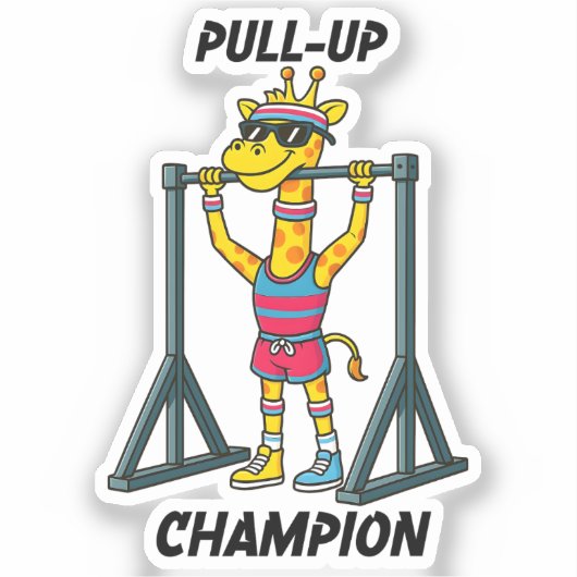 Pull-Up Kampioen – Grappig Giraffe Workout Design Sticker (Voorkant)
