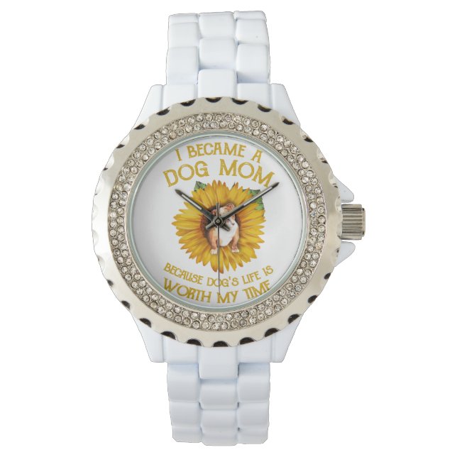 Pulldog Inside Sunflower A Dog Mam Dog's Life Gift Horloge (Voorkant)