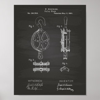 Pulley Block 1881 Patent Art Chalkboard Poster