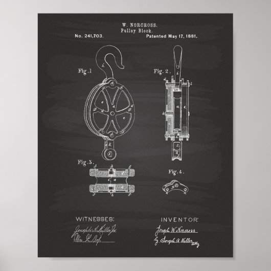 Pulley Block 1881 Patent Art Chalkboard Poster (Voorkant)