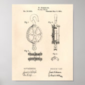 Pulley Block 1881 Patent Art Old Peper Poster (Voorkant)