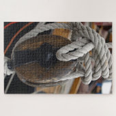 pulley wood, houten katrol legpuzzel (Horizontaal)