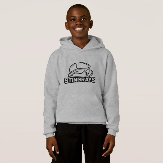 Pullover-hoodie van kind (Stingrays B&W) (Voorkant volledig)