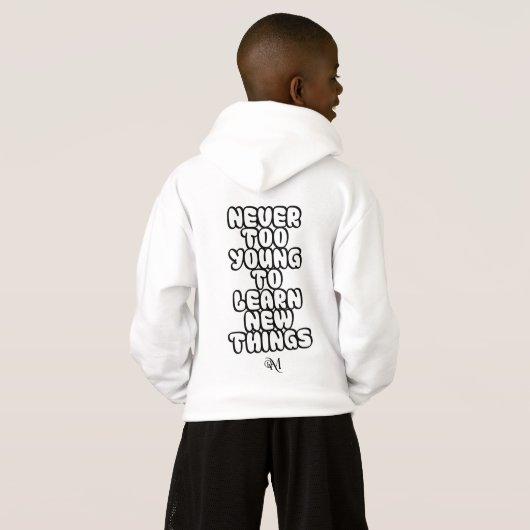 Pullover: Nooit te jong (wit) (Achterkant volledig)