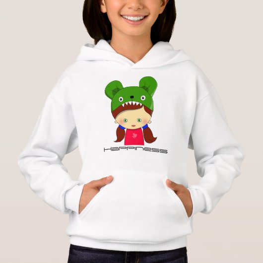 Pullover White Graphic Hoodie voor Meisjes (Voorkant)