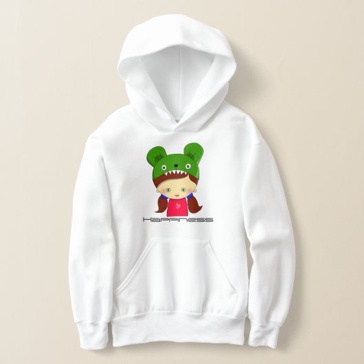 Pullover White Graphic Hoodie voor Meisjes (Laagn)
