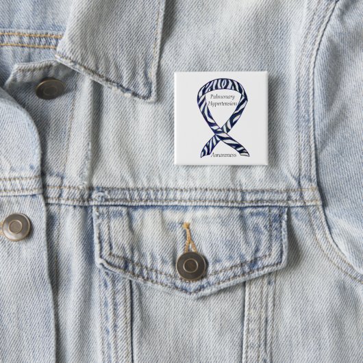 Pulmonale hypertensie Bewustheid Lint Zebra Vierkante Button 5,1 Cm (In situ)