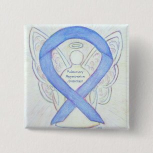 Pulmonale hypertensie Bewustheid Ribbon Angel Pin Vierkante Button 5,1 Cm
