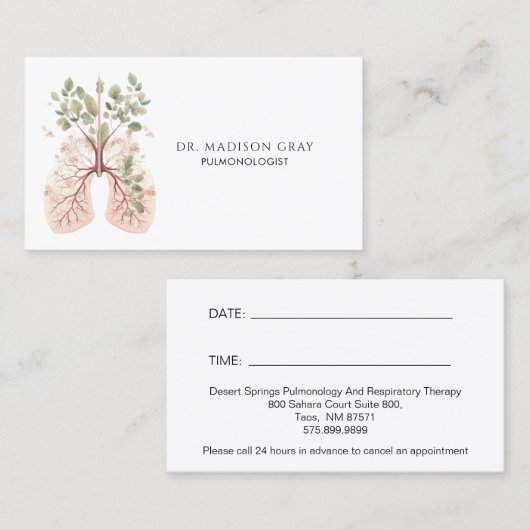 Pulmonoloog Bedrijf en Benoeming Visitekaartje (Voorkant / Achterkant)