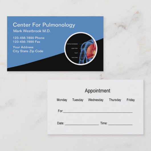 Pulmonoloog Medical Appointment Visitekaartjes (Voorkant / Achterkant)