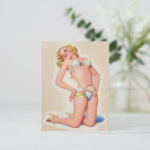 Pulp Blonde in Bikini Pinup Briefkaart (Staand voorkant)