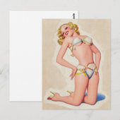 Pulp Blonde in Bikini Pinup Briefkaart (Voorkant / Achterkant)