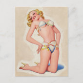 Pulp Blonde in Bikini Pinup Briefkaart (Voorkant)