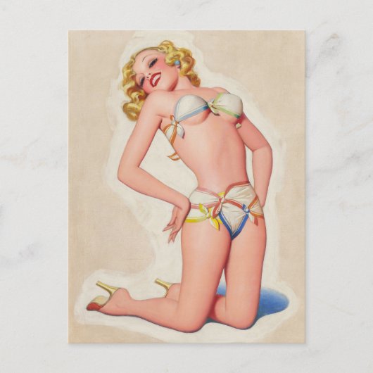 Pulp Blonde in Bikini Pinup Briefkaart (Voorkant)