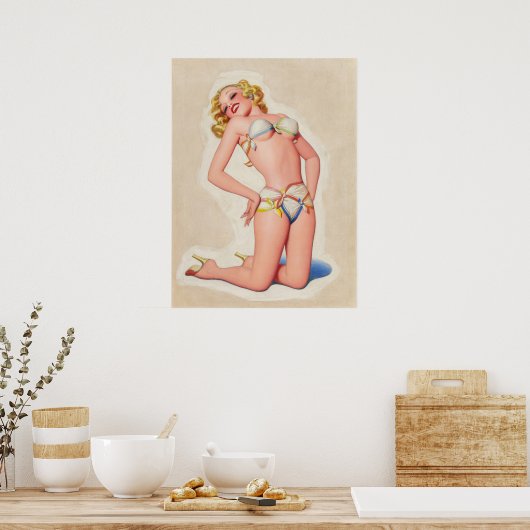 Pulp Blonde in Bikini Pinup Poster (Keuken)