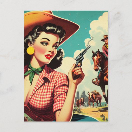 Pulp Cowgirl Illustratie Briefkaart (Voorkant)
