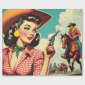  Pulp Cowgirl Illustratie Cadeaupapier (Vlak)