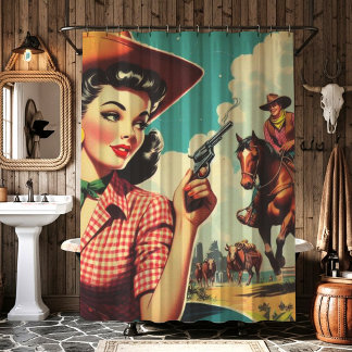 Pulp Cowgirl Illustratie Douchegordijn