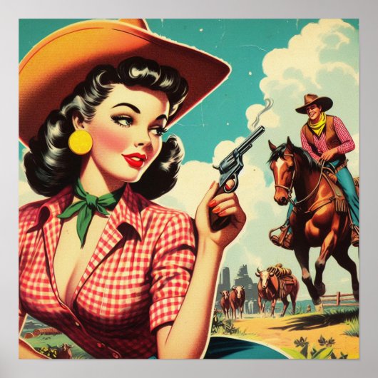  Pulp Cowgirl Illustratie Poster (Voorkant)