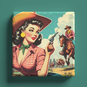  Pulp Cowgirl Illustratie Stenen Onderzetter