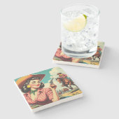 Pulp Cowgirl Illustratie Stenen Onderzetter (Zijkant)