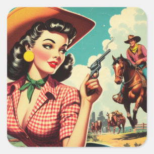 Pulp Cowgirl Illustratie Vierkante Sticker