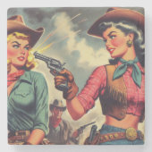 Pulp Cowgirls Illustratie Stenen Onderzetter (Voorkant)
