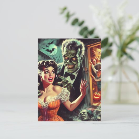  pulp horror meisje illustratie briefkaart (Staand voorkant)