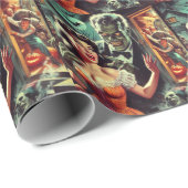  pulp horror meisje illustratie cadeaupapier (Rol Hoek)