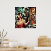  pulp horror meisje illustratie poster (Keuken)
