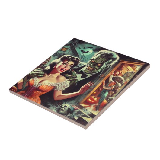 pulp horror meisje illustratie tegeltje (Zijkant)